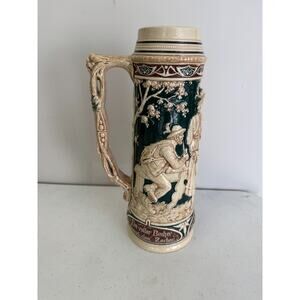 Antique German Germany Beer Stein Mug Tankard 1 1/2 L Hand Painted Raised Detail